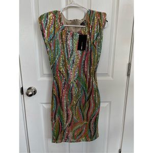 Fashion Nova Women's Hailey Sequin Mini Dress Bodycon Multicolor XL Juniors NWT